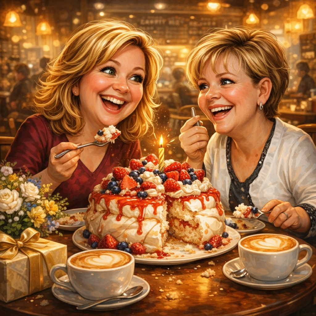 Caricature birthday eating cake