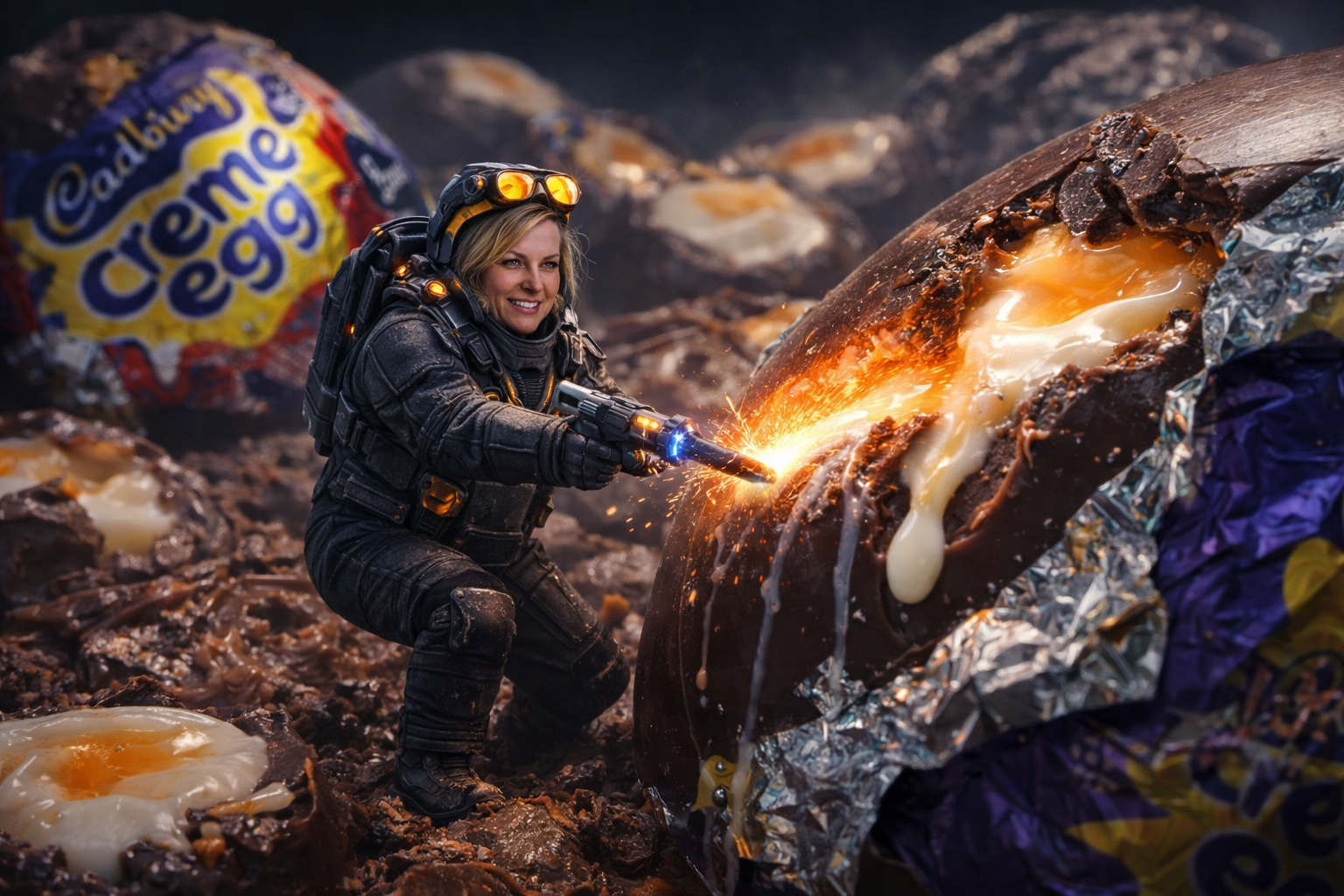 Futuristic miner extracts Creme Egg filling