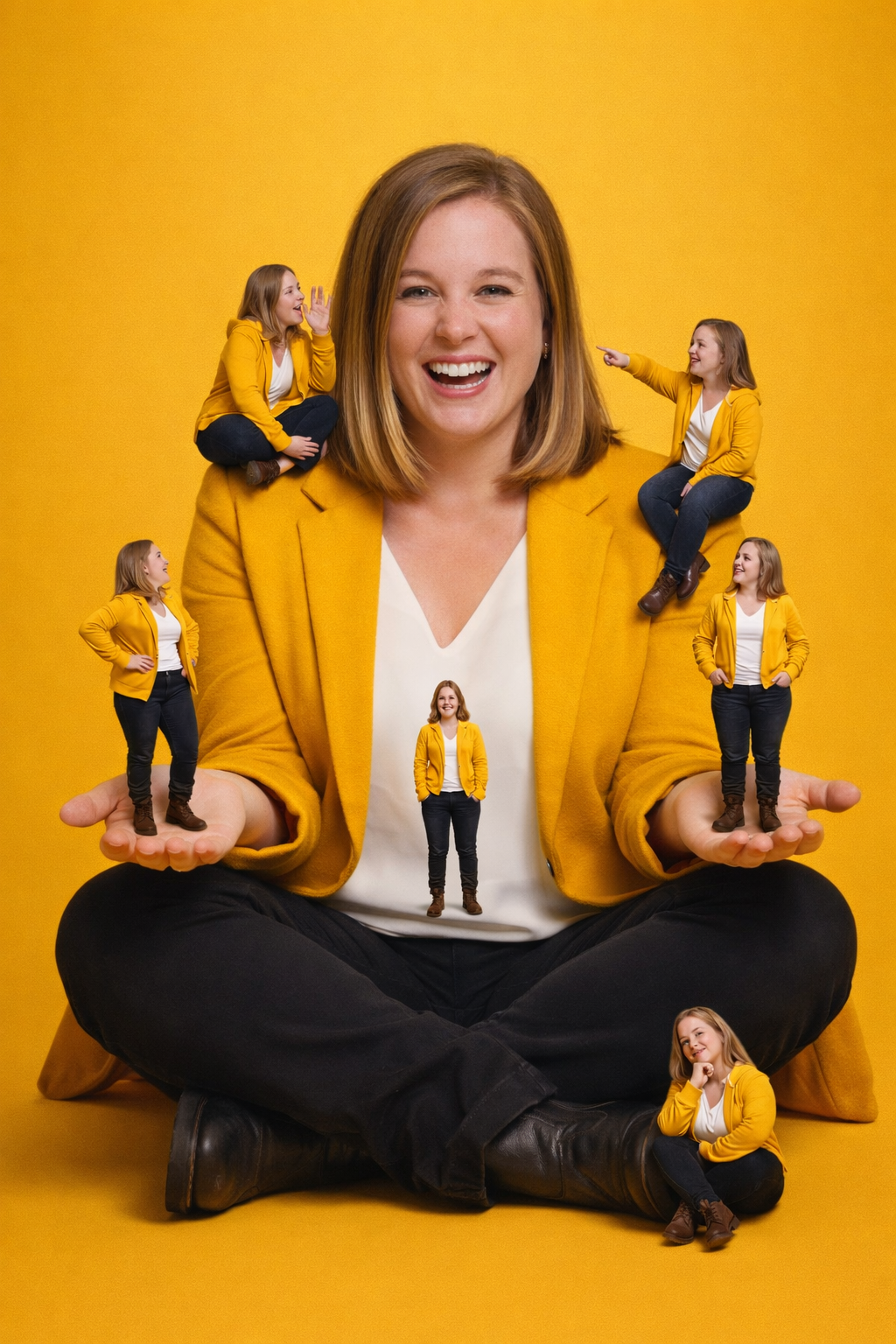 Miniature reflections of herself in yellow