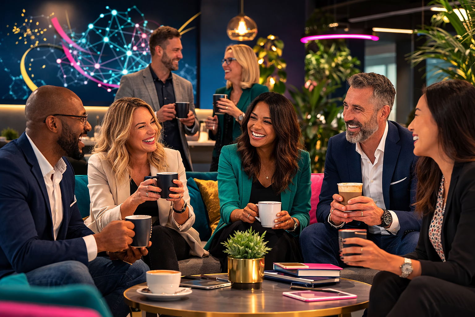 Professional coffee break in a tech lounge