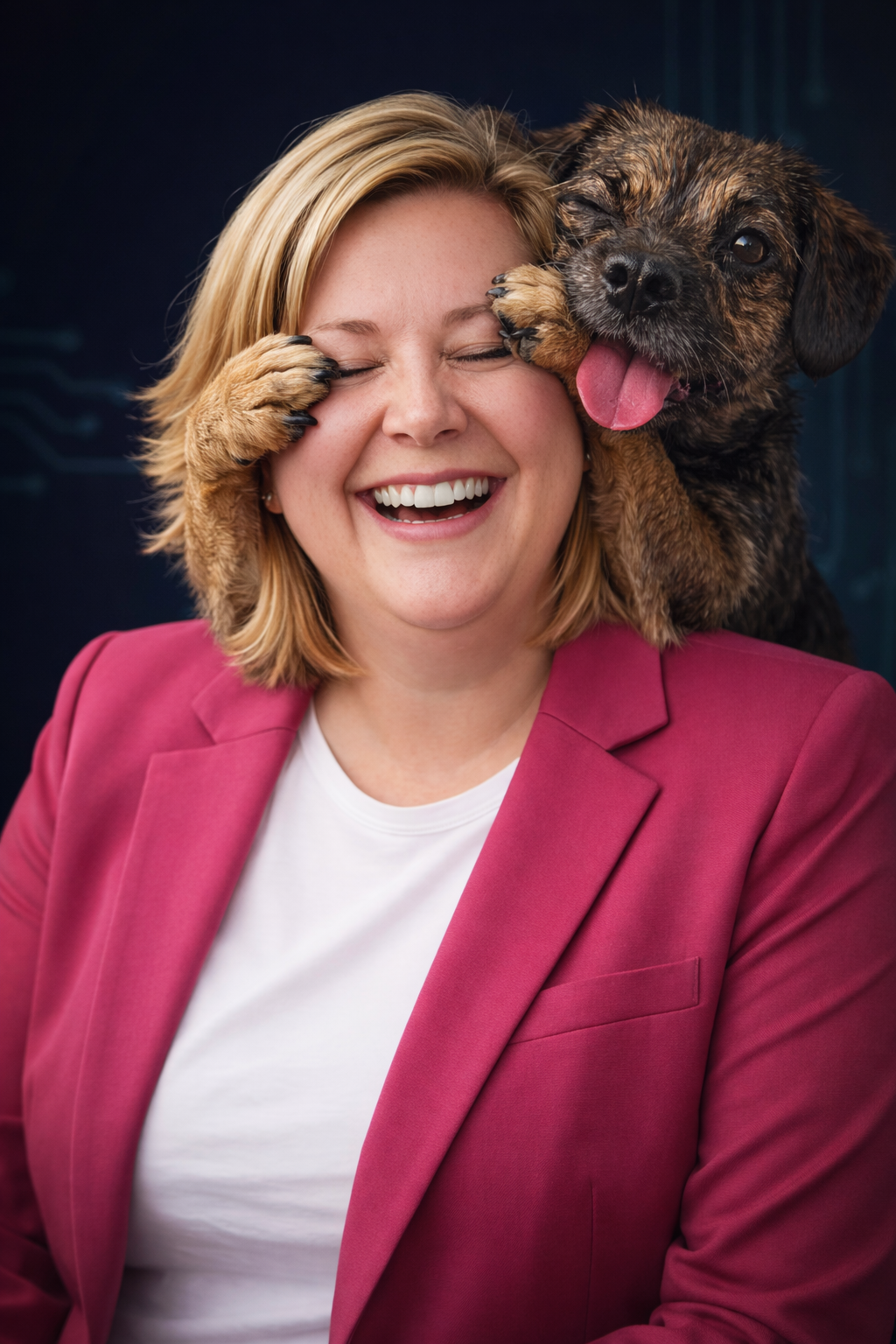 Woman and dog sharing a moment